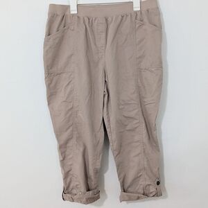 Chico's Roll Tab Pull On Cargo Pants Elastic Waist Straight Leg Crop Beige 3 XL